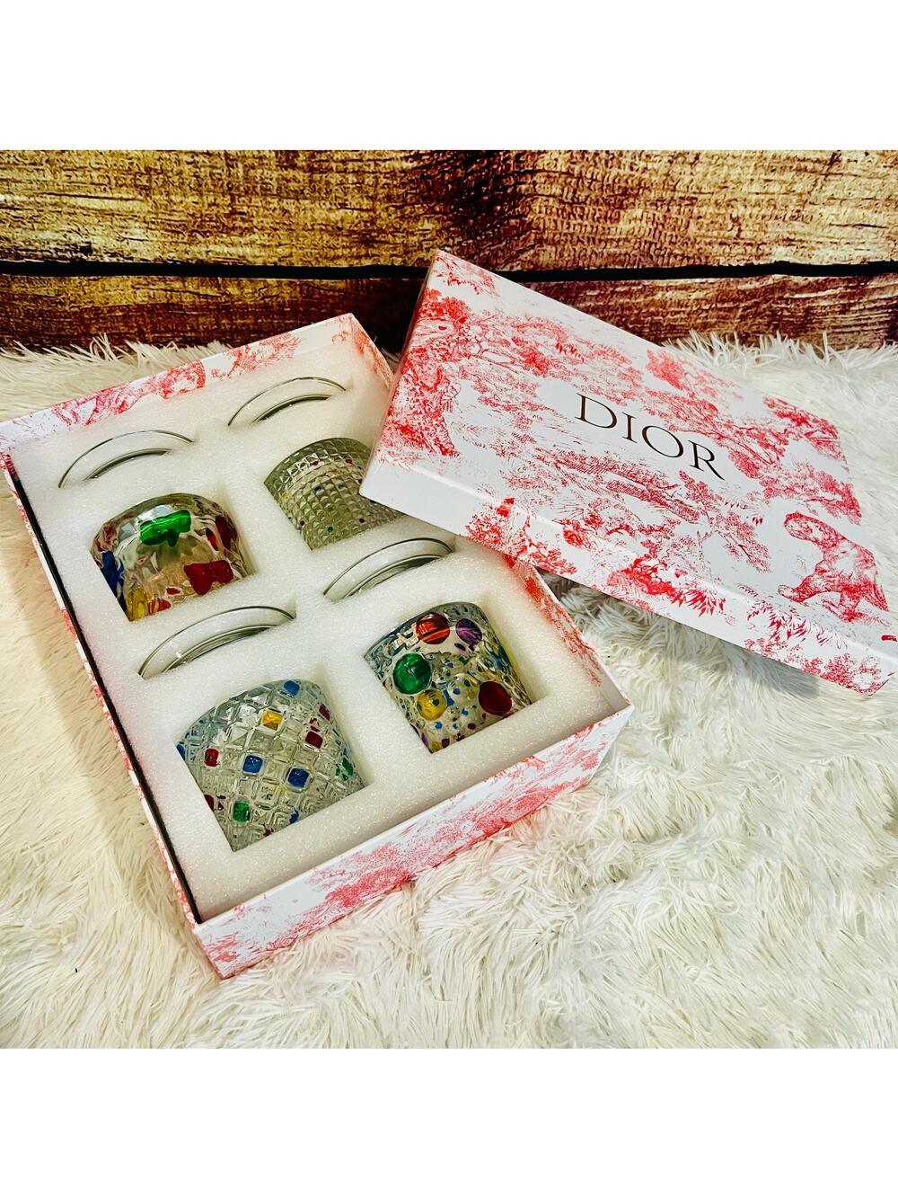 Christian Dior Rotating Drinking Glasses Set of 4 Multicolor Whiskey Tumbler
